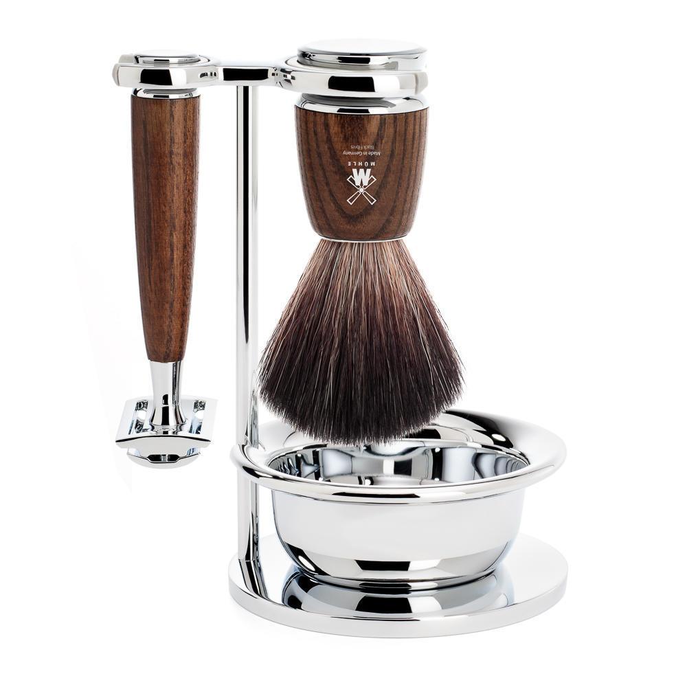 MÜHLE Rytmo Steamed Ash 4-Piece Black Fiber & Safety Razor Shaving Set