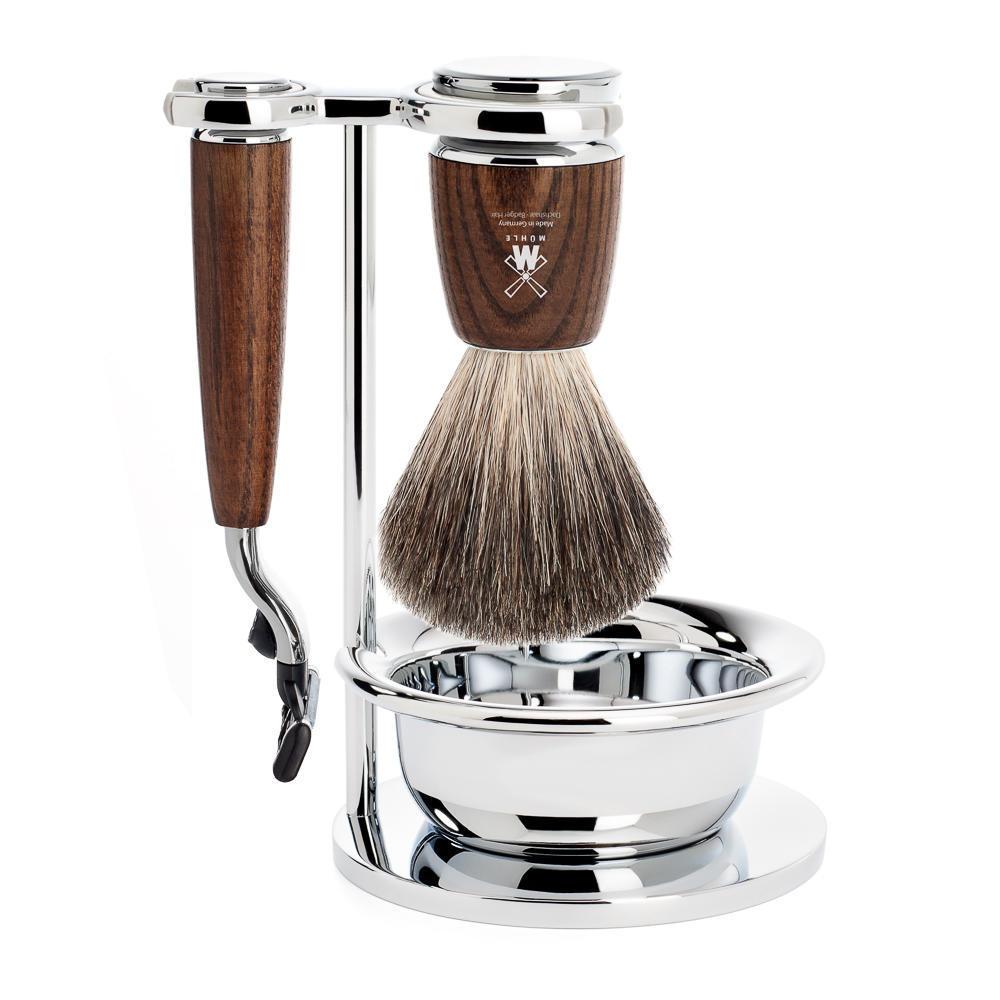 MÜHLE Rytmo Steamed Ash 4-Piece Pure Badger & Mach-3 Shaving Set