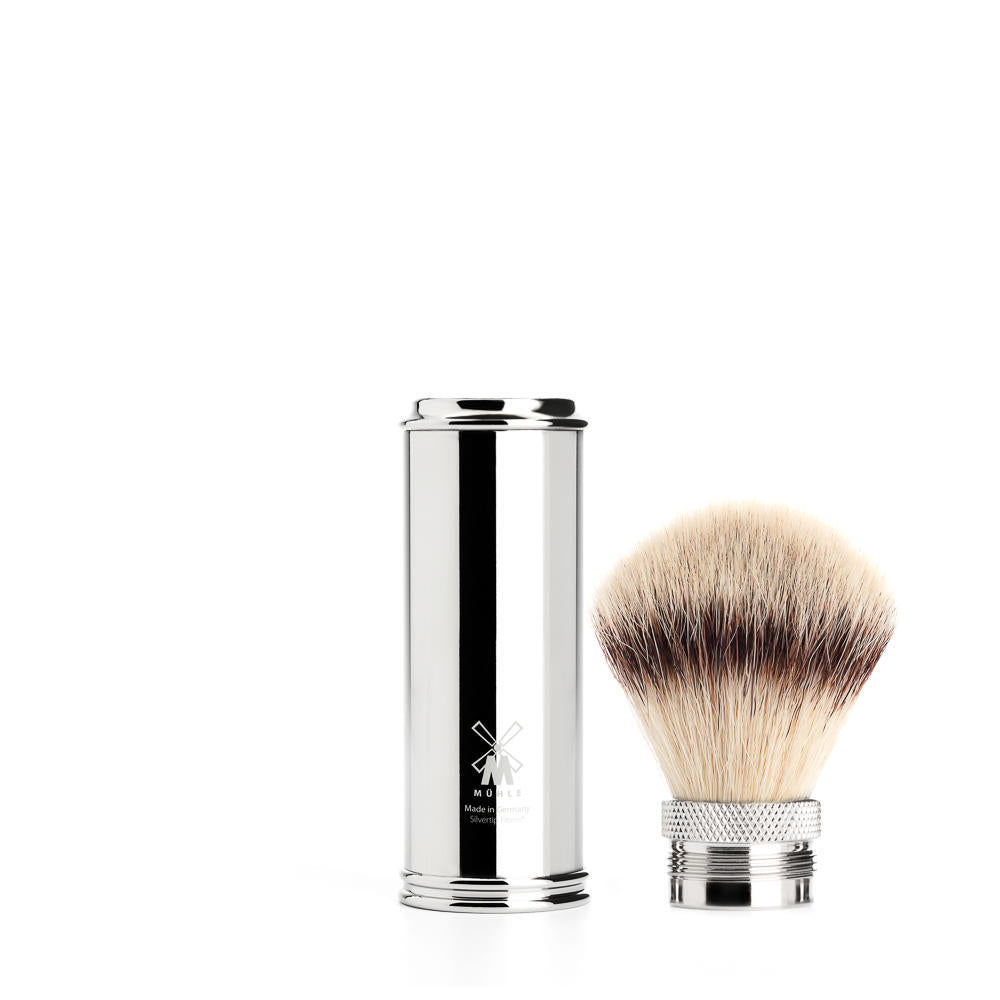 MÜHLE Travel Chrome Silvertip Fiber Travel Shaving Brush, Detail