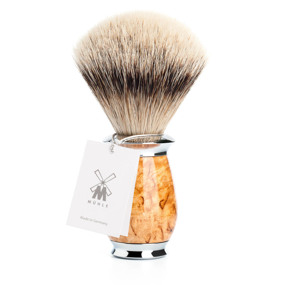 MÜHLE Purist Karelian Masur Birch Silvertip Badger Shaving Brush, With tag