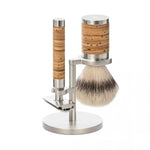 MÜHLE Rocca Birch Bark and Stainless Steel 3-Piece Silvertip Fiber & Safety Razor Shaving Set