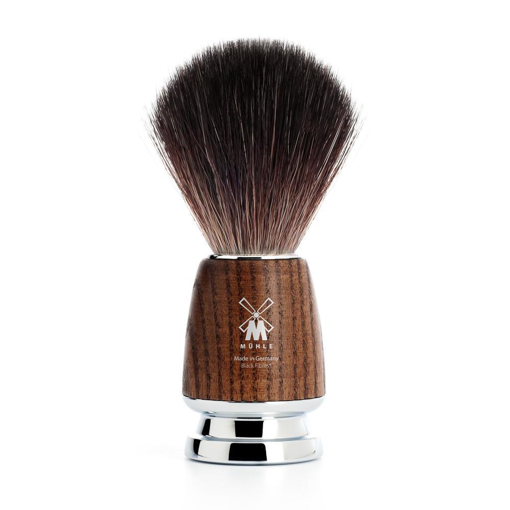 MÜHLE Rytmo Steamed Ash 3-Piece Black Fiber & Safety Razor Shaving Set, Black Fiber Shaving Brush