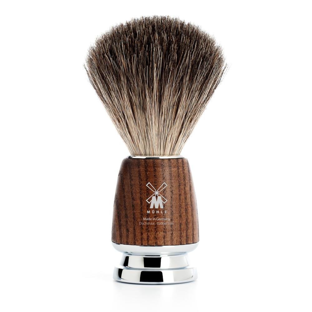 MÜHLE Rytmo Steamed Ash 3-Piece Pure Badger & Mach-3 Shaving Set, Pure Badger Shaving Brush