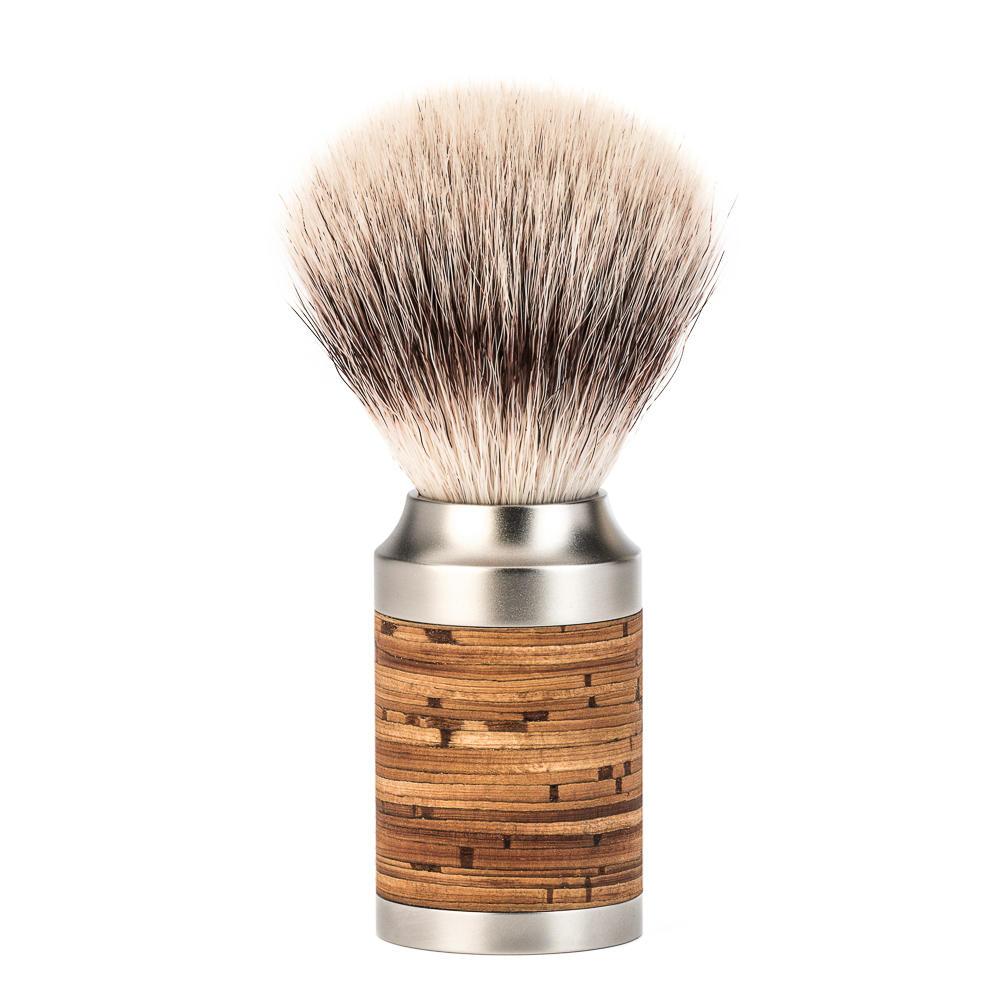 MÜHLE Rocca Birch Bark and Stainless Steel 3-Piece Silvertip Fiber & Safety Razor Shaving Set, Shaving Brush