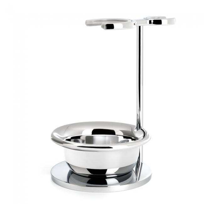 MÜHLE Rytmo Black 4-Piece Black Fiber & Fusion Shaving Set, Chrome-plated Soap Dish and Metal Stand
