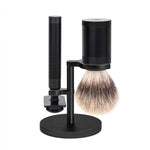 MÜHLE Rocca Black Stainless Steel 3-Piece Silvertip Fiber & Safety Razor Shaving Set