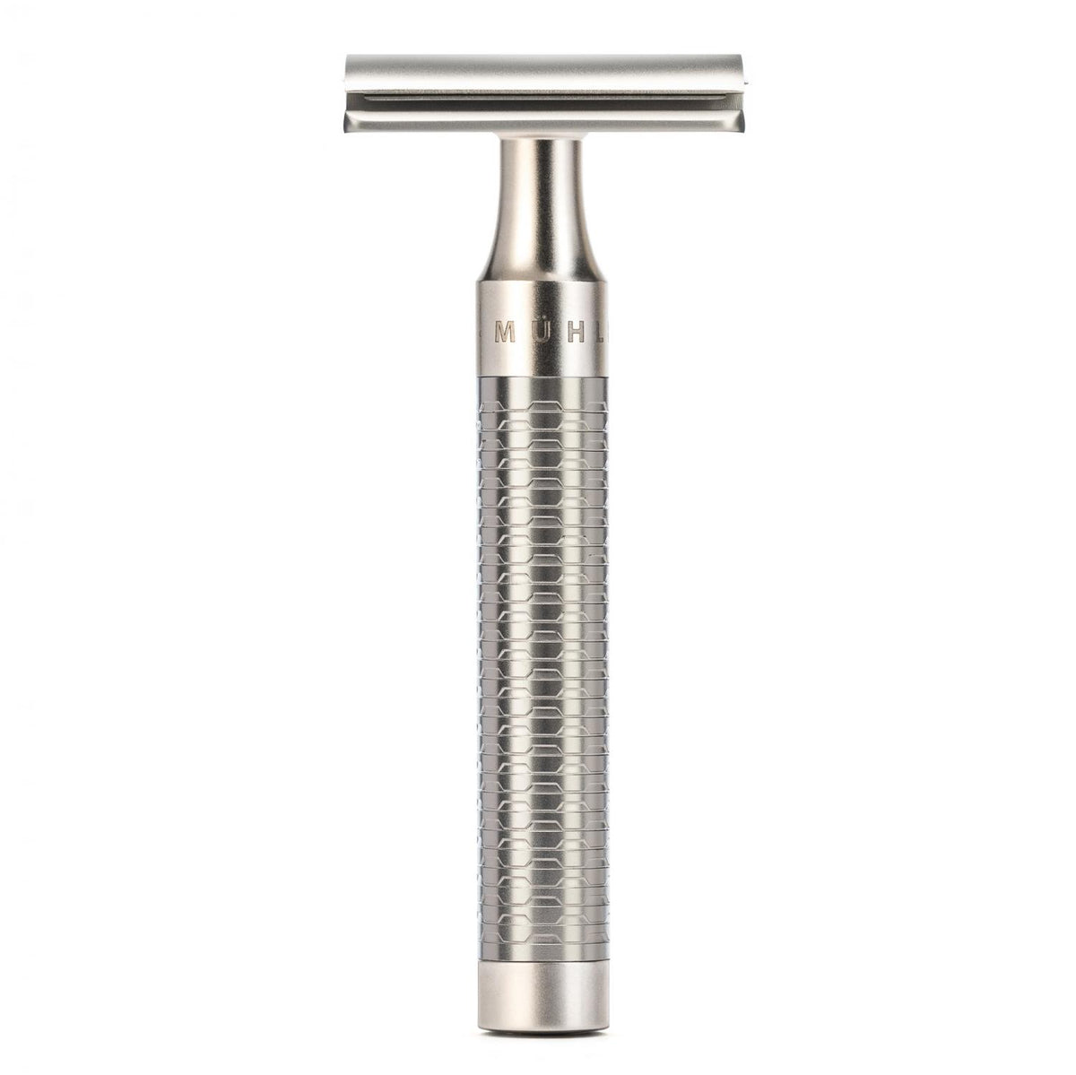 MÜHLE Rocca Silver Matt Stainless Steel 3-Piece Silvertip Fiber & Safety Razor Shaving Set, Razor