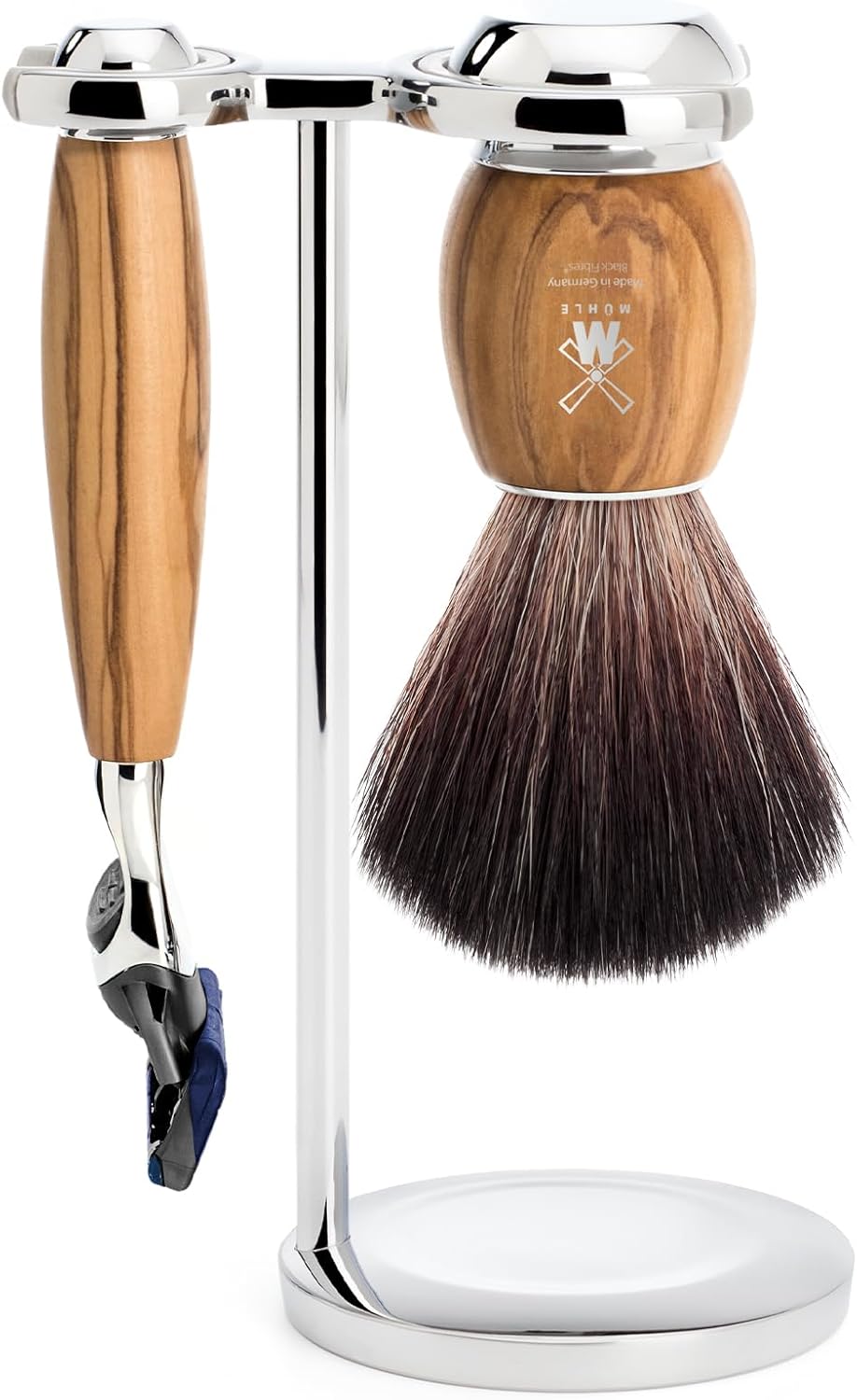 MÜHLE VIVO 3 Pc. Shaving Set, Black Fibre Brush & Gillette® Fusion™ Razor, Olive Wood
