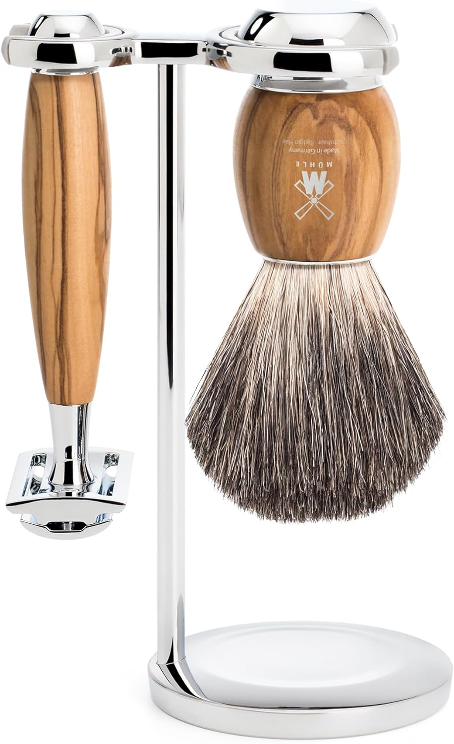 MÜHLE VIVO 3 Pc. Shaving Set, Pure Badger Brush & Safety Razor, Olive Wood