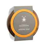 MÜHLE Sea Buckthorn Shaving Soap in Steamed Ash Bowl, Package Display