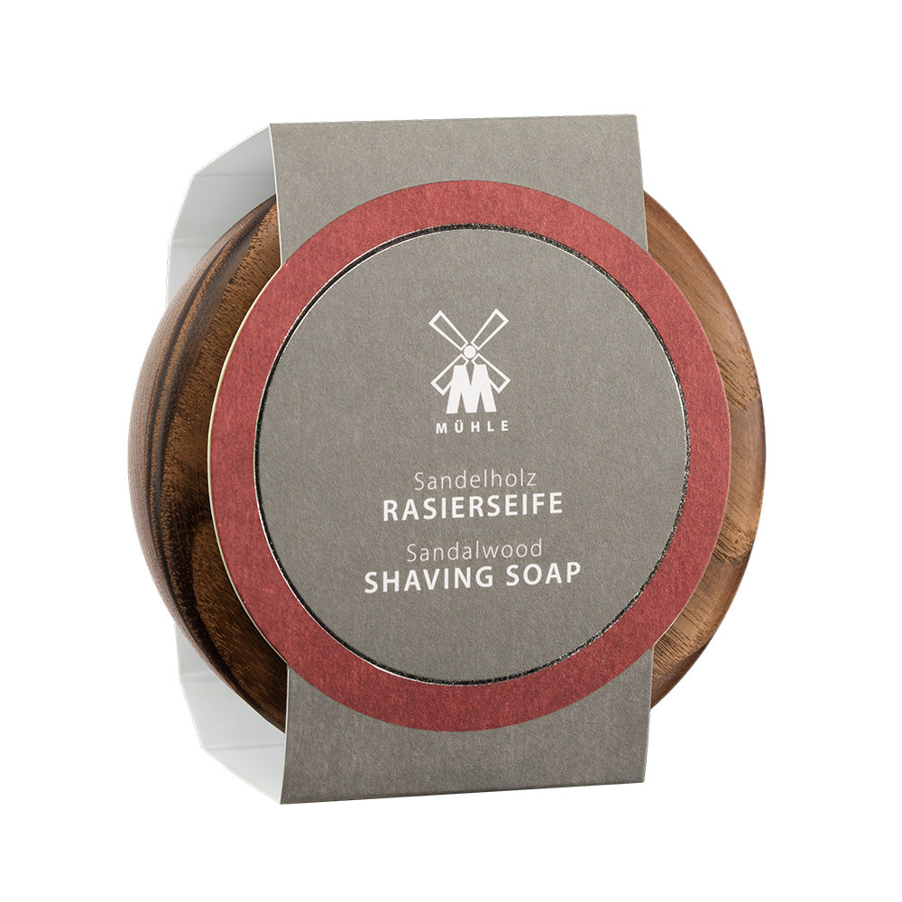 MÜHLE Sandalwood Shaving Soap in Steamed Ash Bowl, Package Display