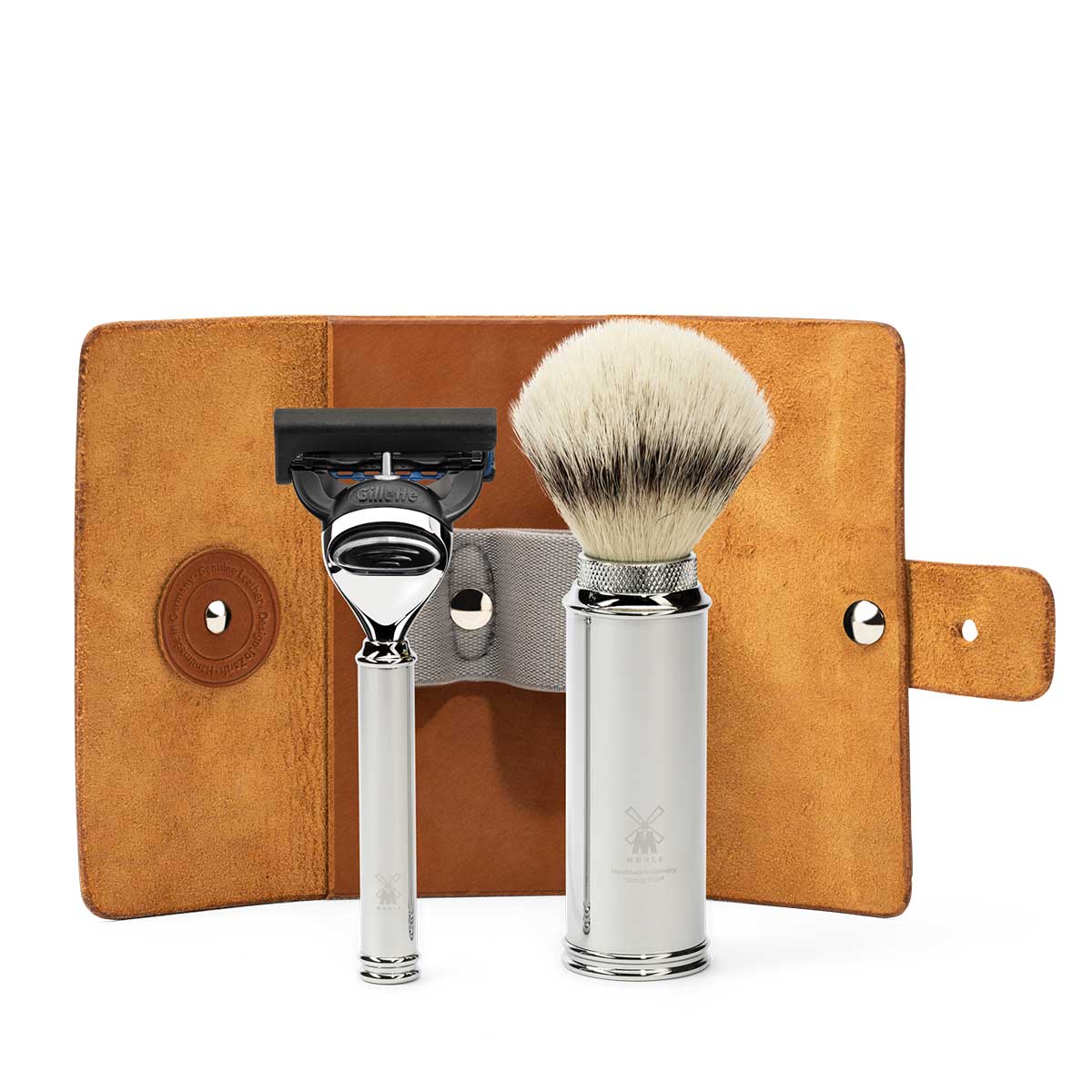 MÜHLE Travel Vegetable-Tanned Cowhide Travel Case Fusion Razor & Travel Brush - Products