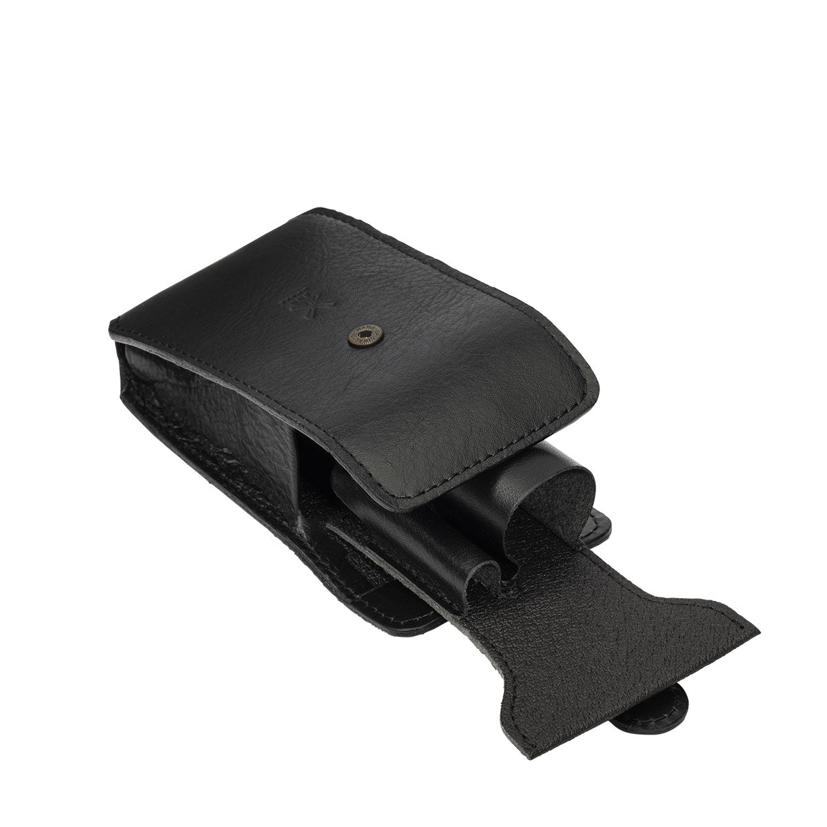 MÜHLE Black Leather Travel Razor & Shaving Brush Case - Open
