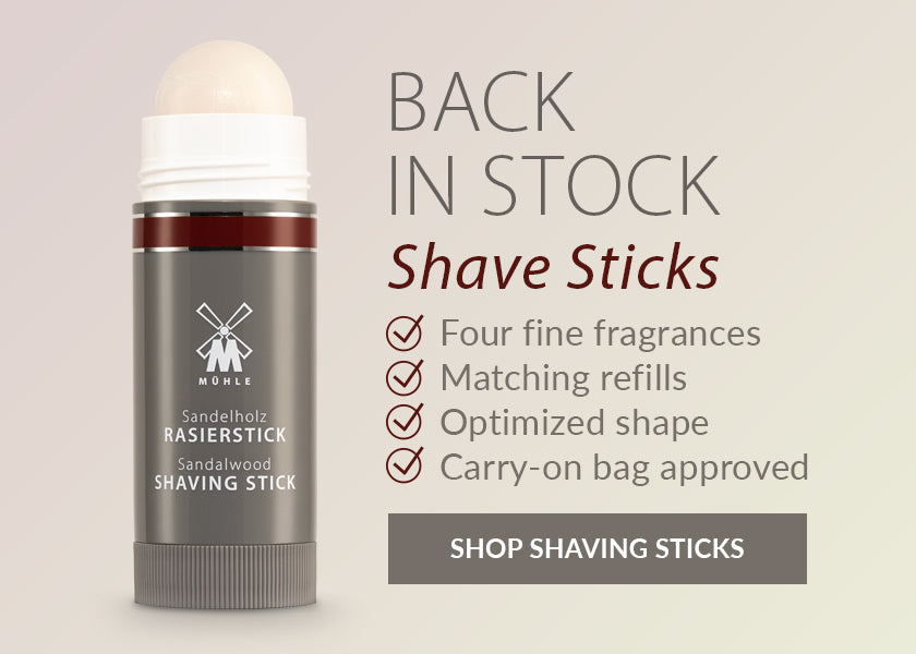 Back in Stock - Shave Sticks. Four fine fragrances, matching refills, optimized shape, carry-on bad approved. Shop Shaving Sticks. 