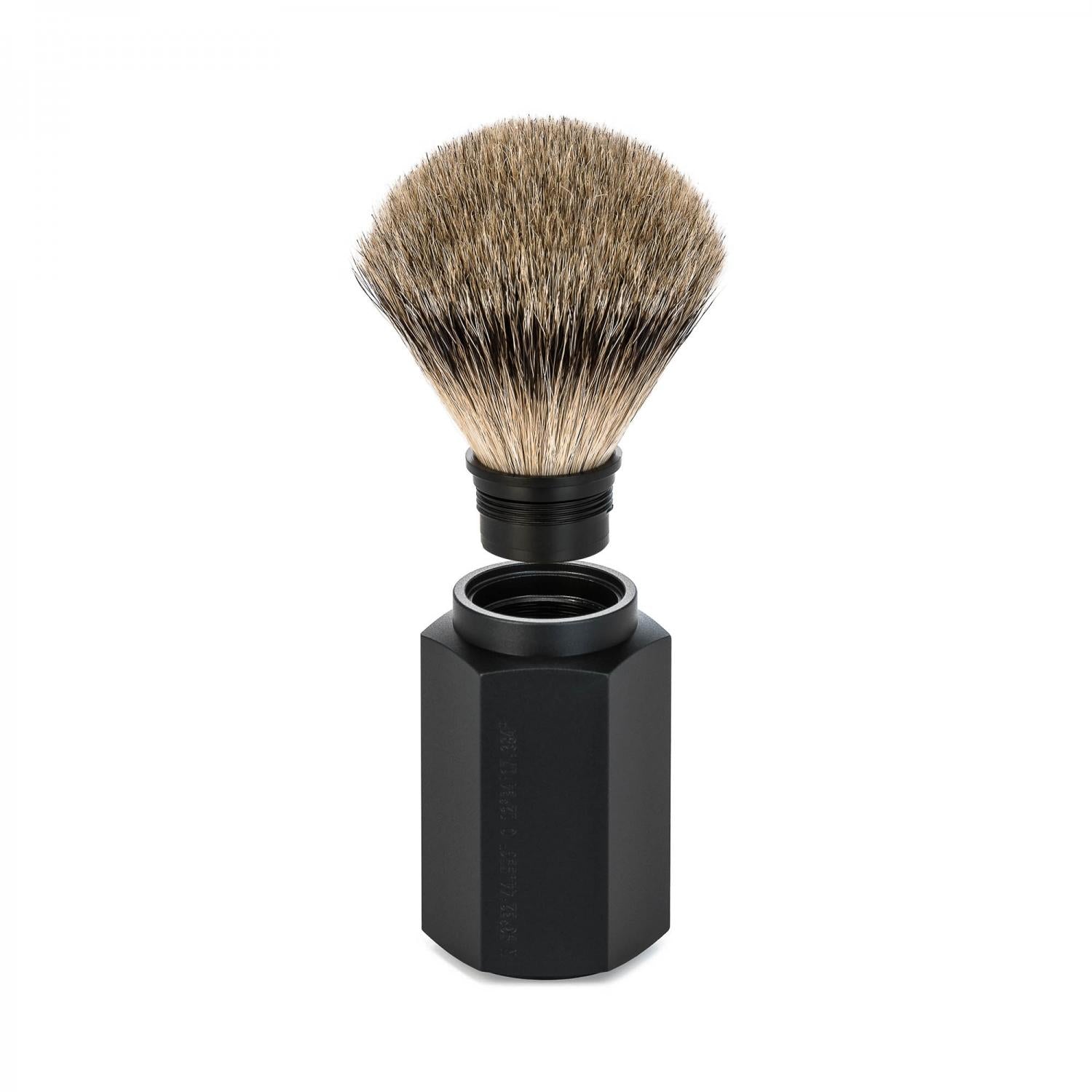 MÜHLE Hexagon Graphite 3-Piece Silvertip Badger Shaving Set, Shaving Brush