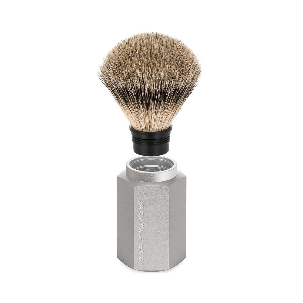 MÜHLE Hexagon Silver Handle Silvertip Badger Shaving Brush, Detail