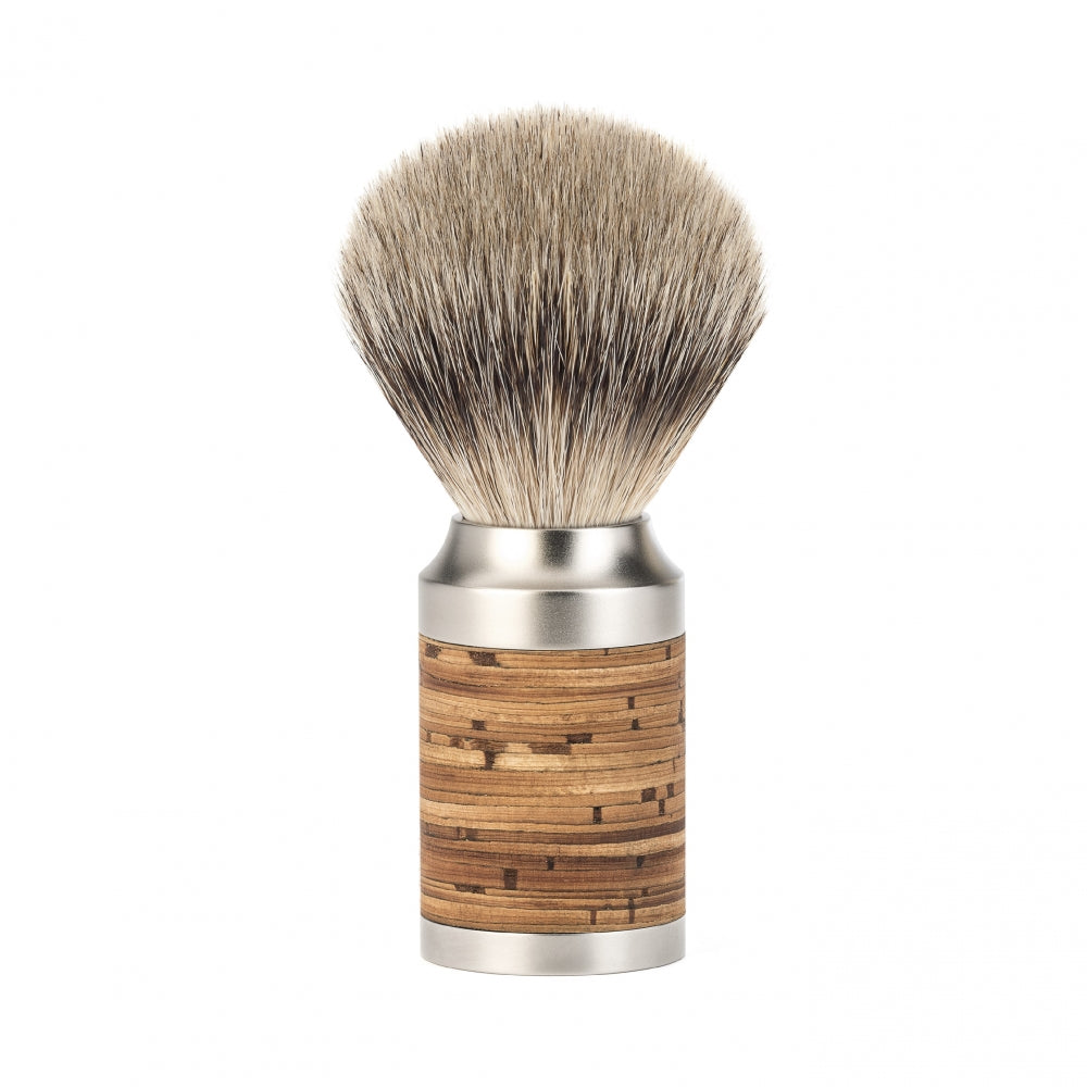 Pincel de barbear MÜHLE Rocca em aço inoxidável e casca de bétula Silvertip Badger