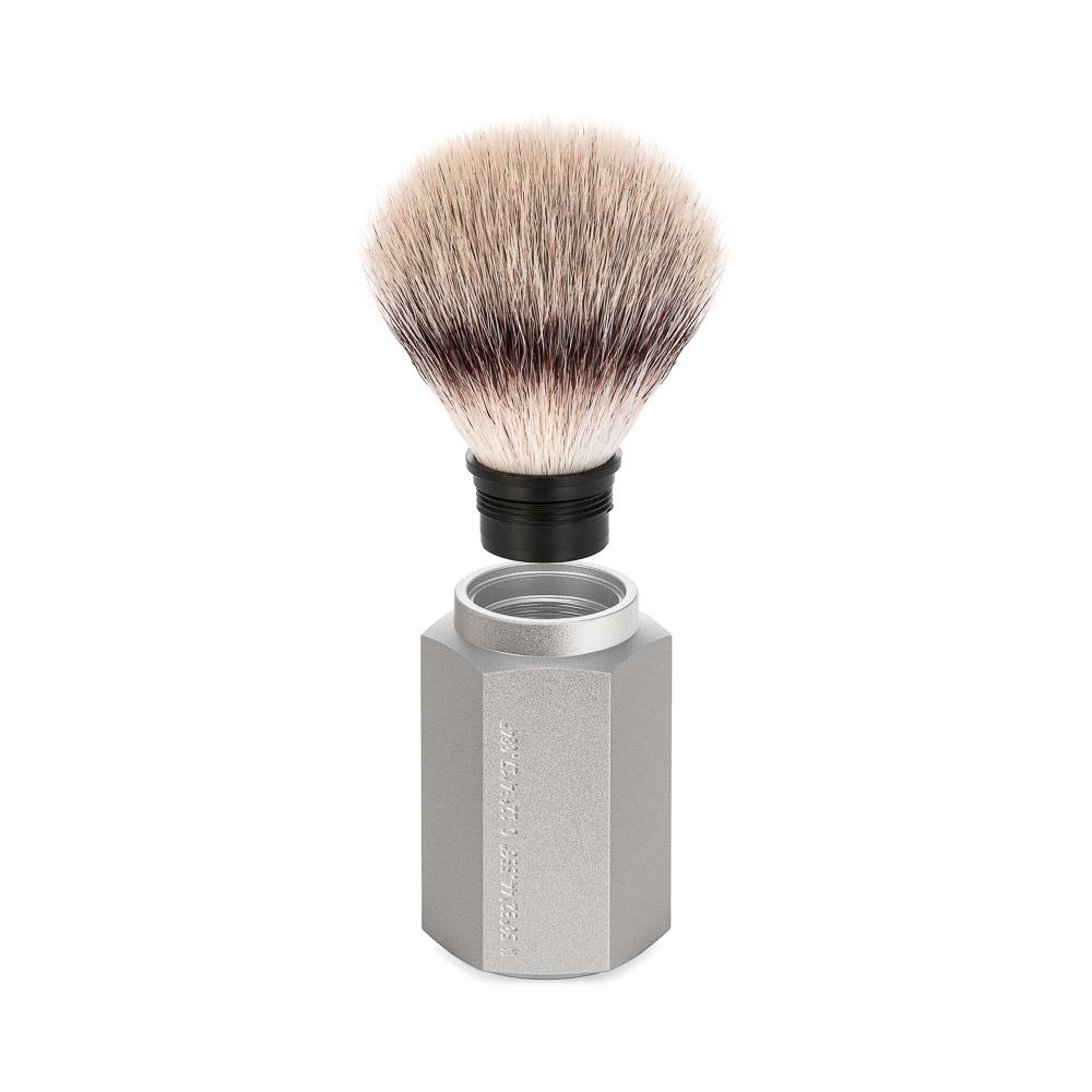 MÜHLE Hexagon Silver Handle Silvertip Fiber Shaving Brush, Detail