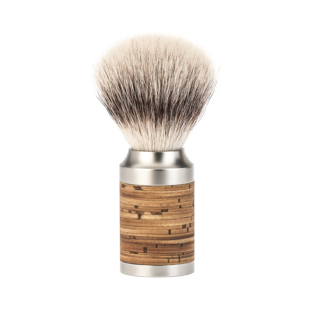Pincel de barbear MÜHLE Rocca em aço inoxidável e casca de bétula em fibra Silvertip