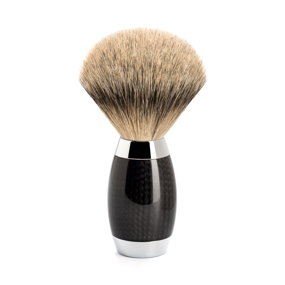 Pincel de barbear de texugo com ponta prateada de carbono edição Mühle