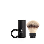 MÜHLE Travel Black Anodized Aluminum Silvertip Fiber Travel Shaving Brush, Detail