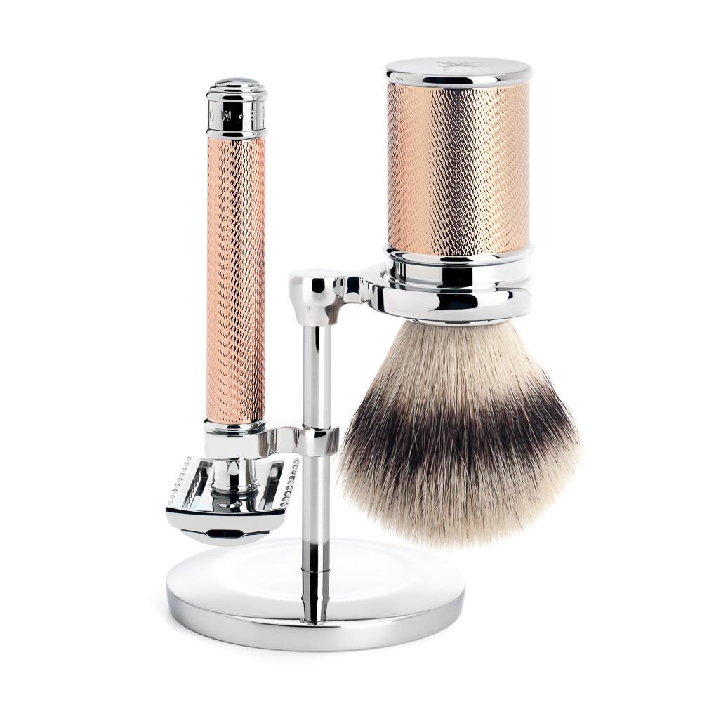 Set de afeitado maquinilla de afeitar de seguridad Mühle rosegold punta plata fibra y peine abierto