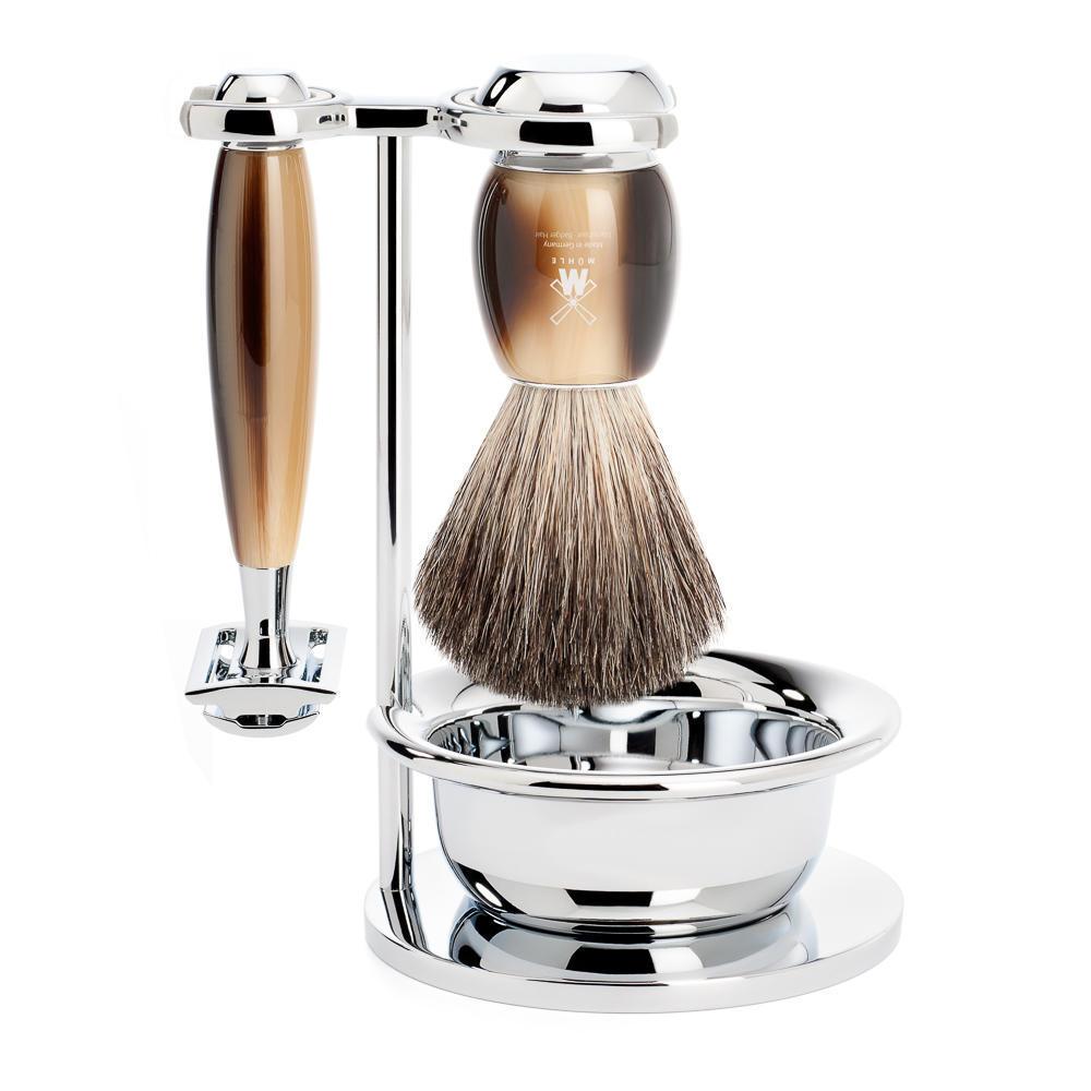 MÜHLE Vivo Brown Horn 4-Piece Pure Badger &amp; Safety Razor Shaving Set
