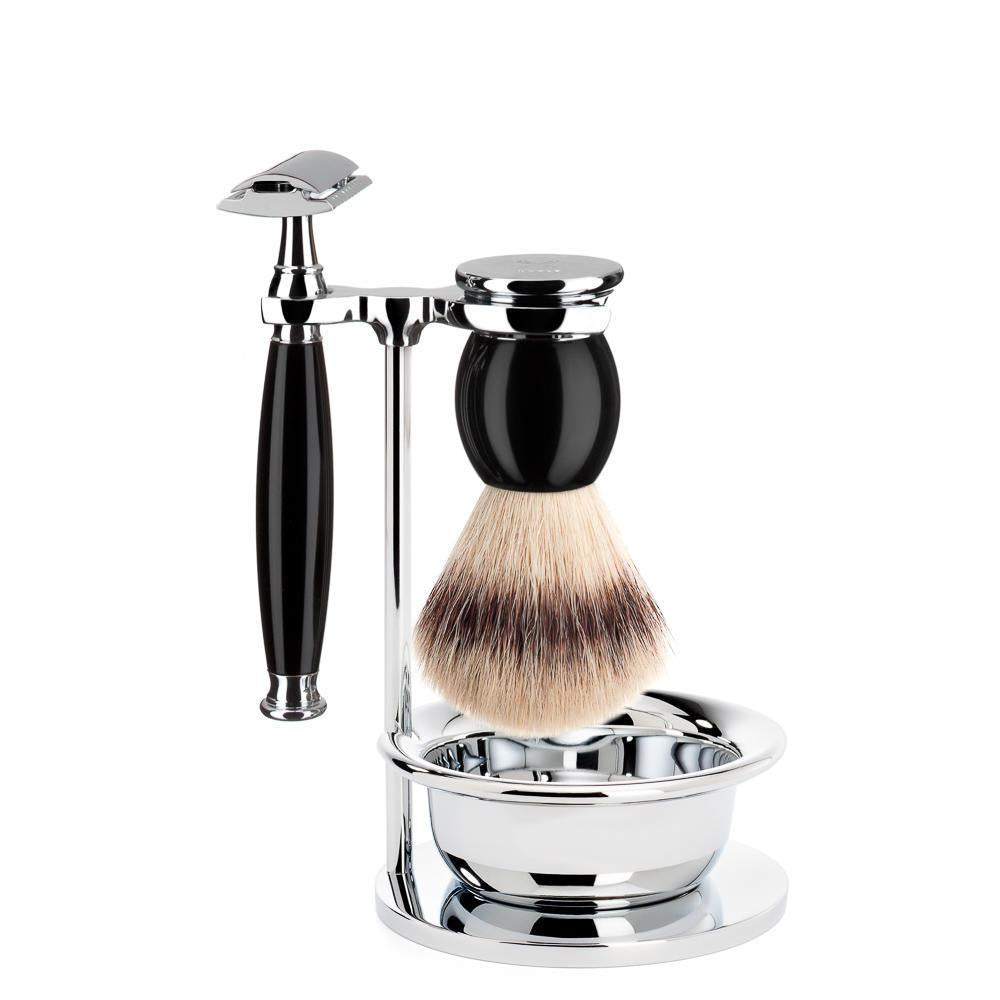 Set de afeitado MÜHLE Sophist Black de 4 piezas con maquinilla de afeitar de seguridad y fibra Silvertip
