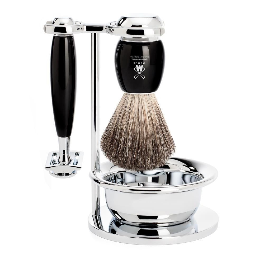 MÜHLE Vivo Black Resin 4-Piece Pure Badger &amp; Safety Razor Shaving Set