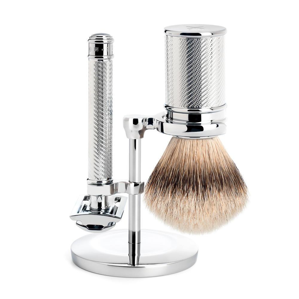 MÜHLE TRADITIONAL 3 Pc. Shaving Set, Silvertip Badger Brush & Safety Razor, Chrome-Plated Metal