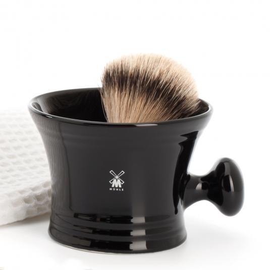 Caneca de barbear de porcelana preta MÜHLE com alça, vista alternativa