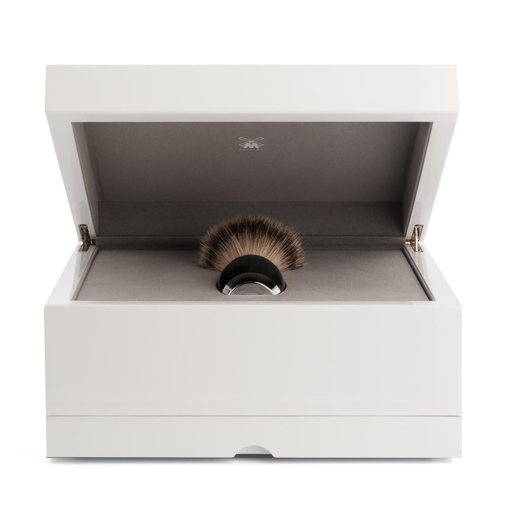 MÜHLE Edition Carbon 3-Piece Silvertip Badger Shaving Set, Inside box