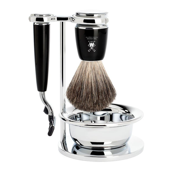 Rytmo Black 4-Piece Pure Badger & Mach-3 Shaving Set | MÜHLE