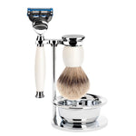 MÜHLE Sophist Porcelain 4-Piece Silvertip Badger & Fusion Razor Shaving Set