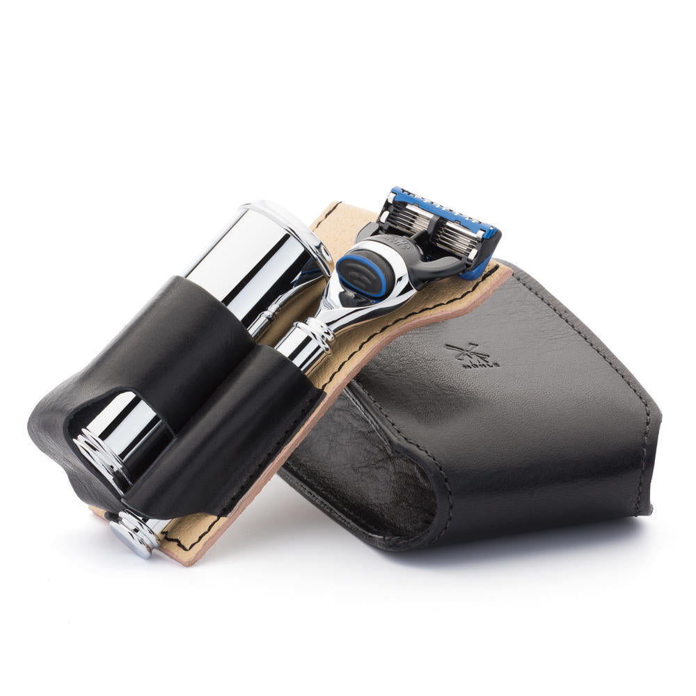 MÜHLE Travel Florentine Black Leather Silvertip Fiber & Fusion Shaving Kit, Alternate View