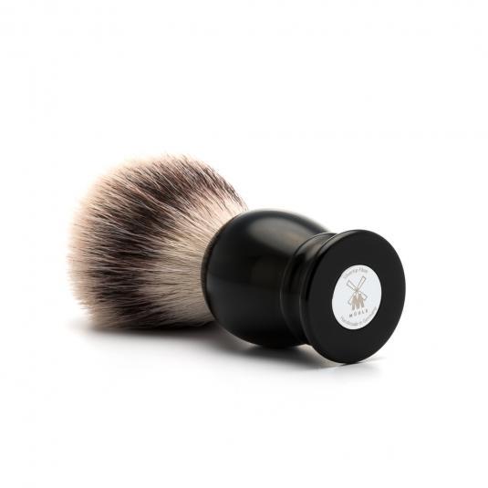 Pincel de barbear clássico grande de fibra prateada preta Mühle, visão alternativa