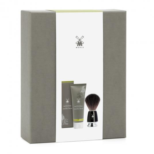 MÜHLE Starter Set Aloe Vera Shaving Cream & Rytmo Black Fiber Shaving Brush, In package