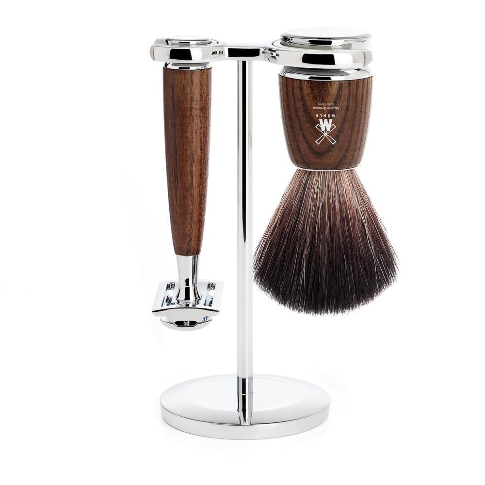 MÜHLE Rytmo Steamed Ash 3-Piece Black Fiber & Safety Razor Shaving Set