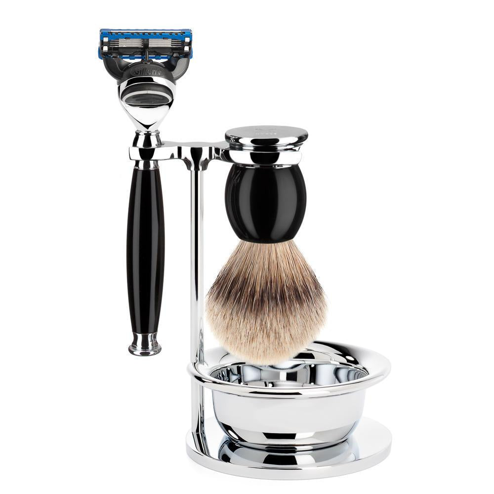 MÜHLE Sophist Black 4-Piece Silvertip Badger & Fusion Razor Shaving Set