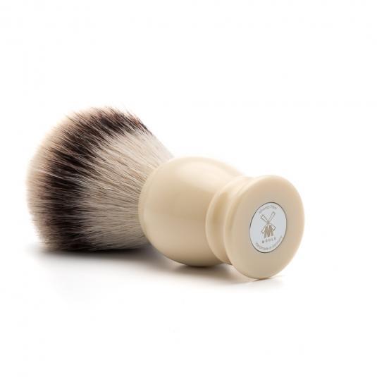 Pincel de barbear Mühle clássico grande de fibra de ponta prateada faux marfim, visão alternativa