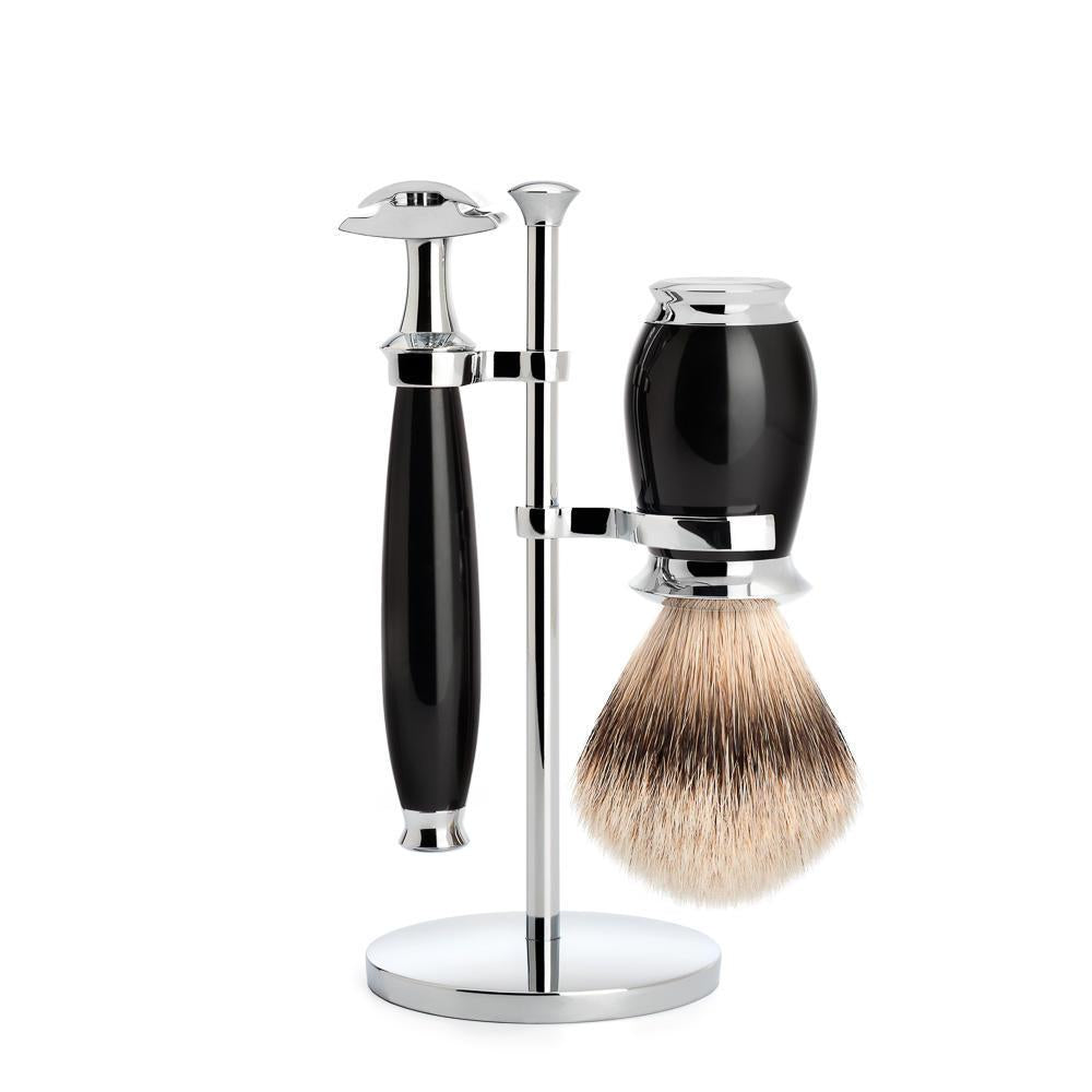 MÜHLE Purist Black 3-Piece Silvertip Badger &amp; Safety Razor Shaving Set