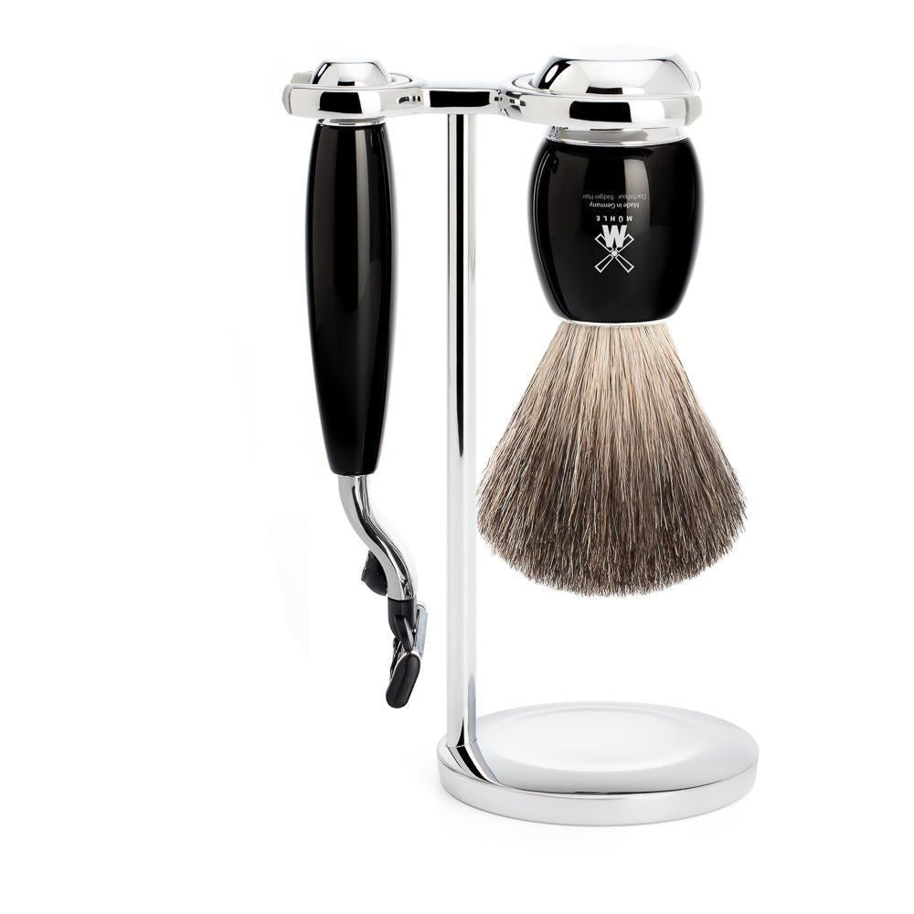 MÜHLE Vivo Black Resin 3-Piece Pure Badger & Mach-3 Shaving Set