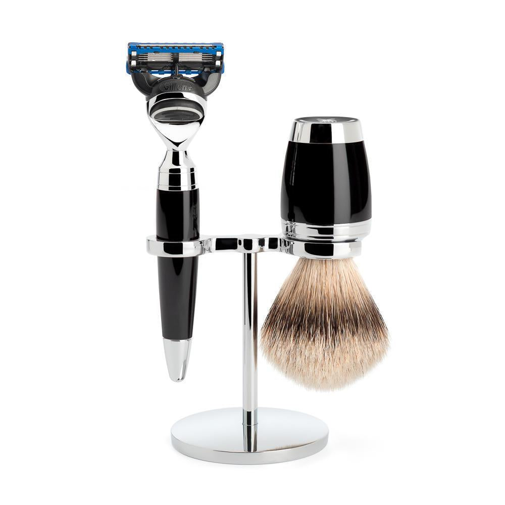 MÜHLE Stylo Black 3-Piece Silvertip Badger & Fusion Shaving Set