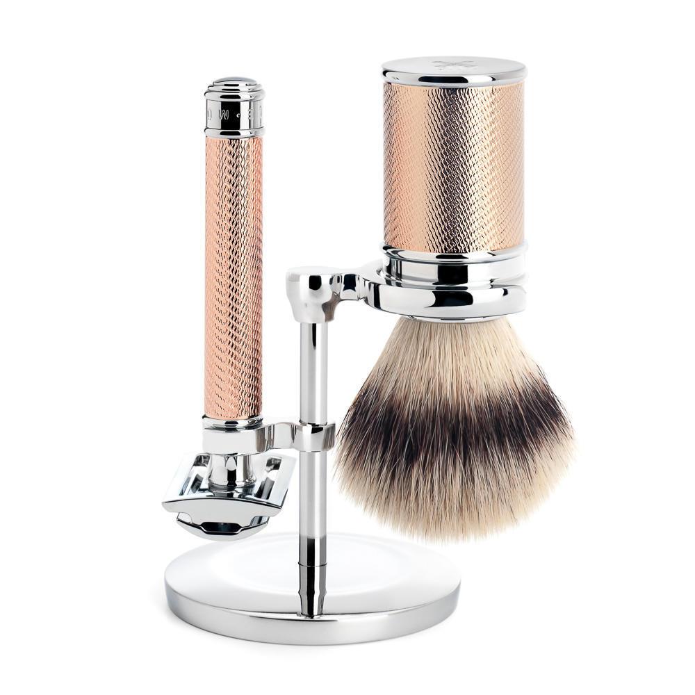 Set de afeitado maquinilla de afeitar de seguridad Mühle rosegold punta plata fibra y peine cerrado