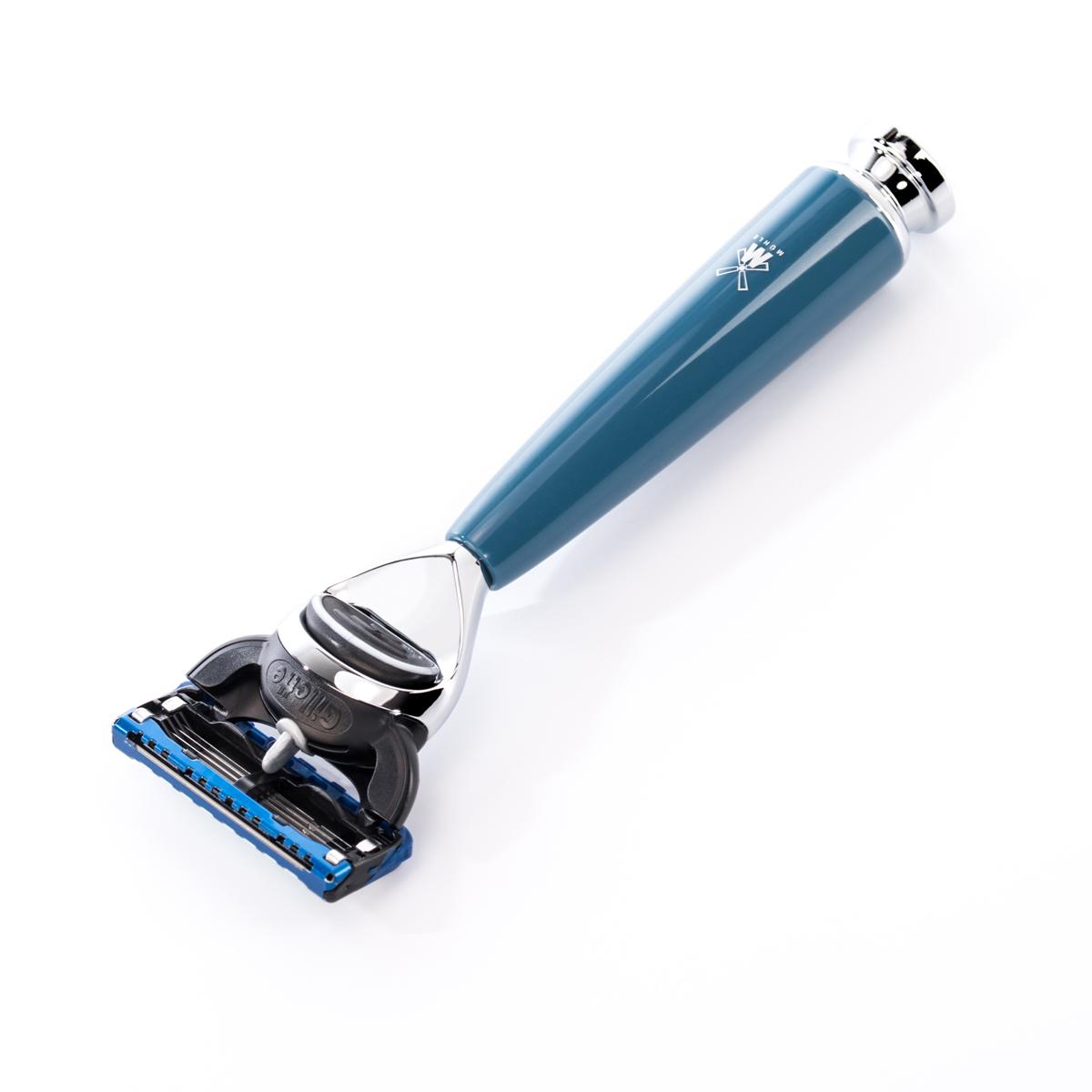 MÜHLE RYTMO 3 Pc. Shaving Set, Black Fibre Brush & Gillette® Fusion™ Razor, Petrol