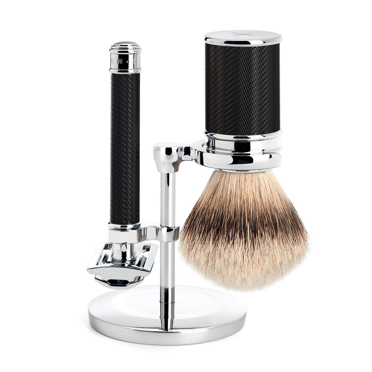 MÜHLE Black/Chrome Silvertip Badger / Safety Razor (Closed Comb) Shaving Set