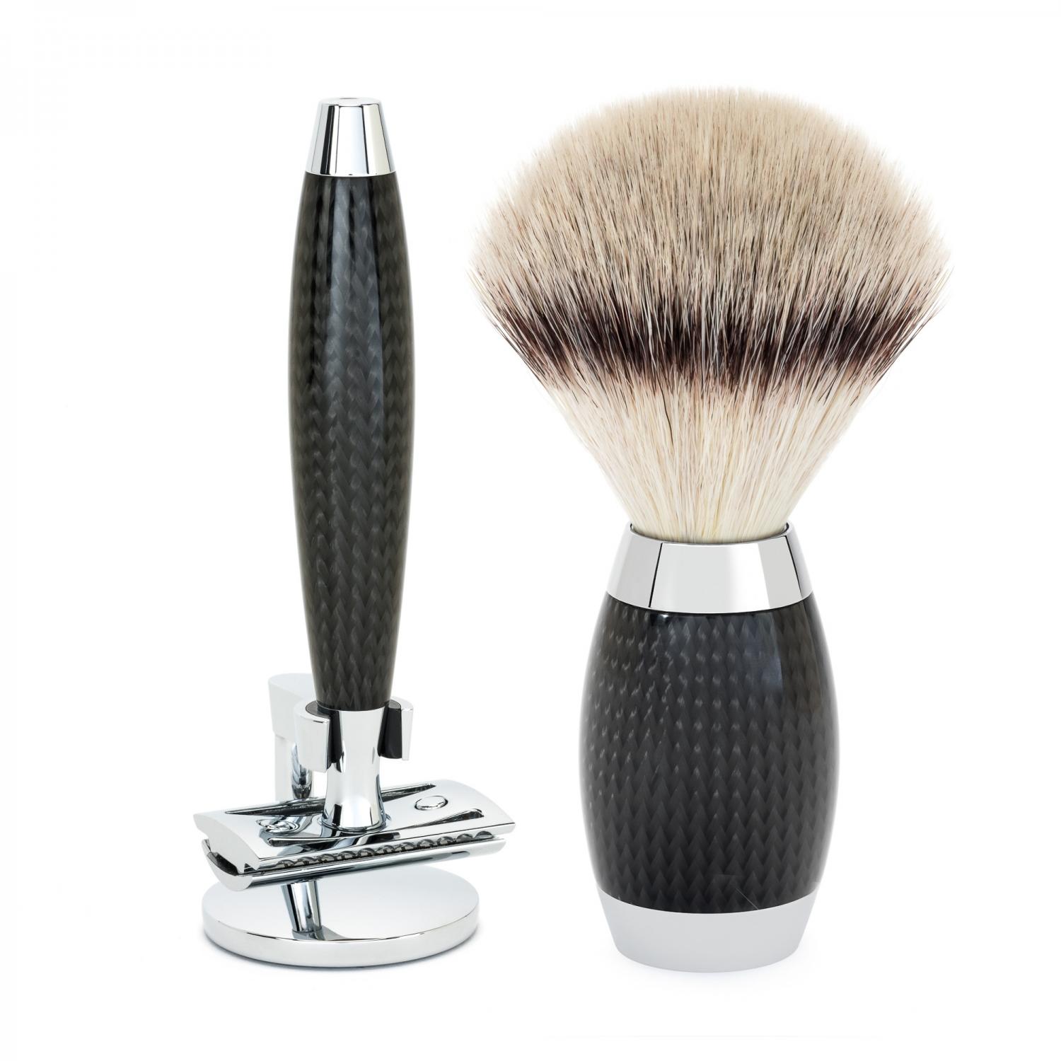 Set de afeitado MÜHLE Edition Carbon de 3 piezas con maquinilla de afeitar de seguridad y fibra Silvertip