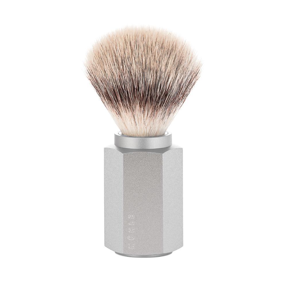 MÜHLE Hexagon Anodized Silver Silvertip Fiber 3-Piece Shaving Set, Shaving Brush