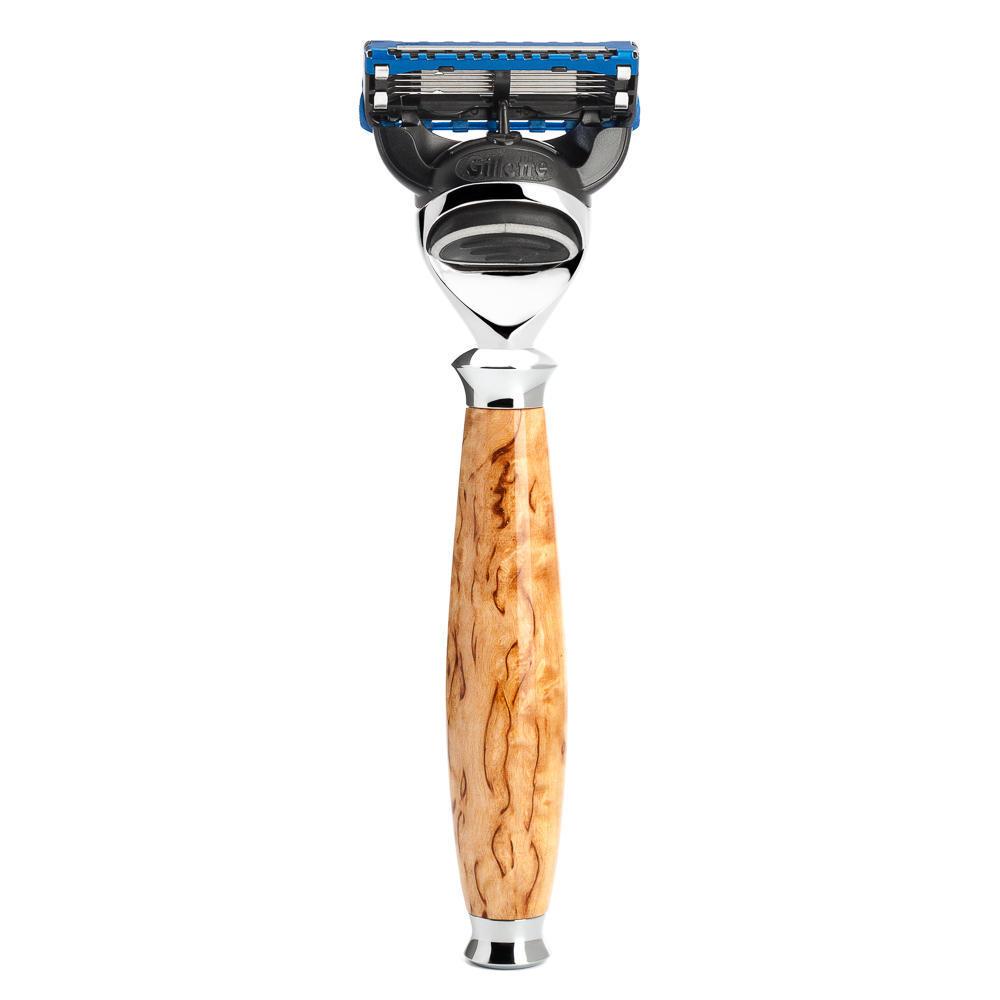 MÜHLE Purist Karelian Masur Birch 3-Piece Silvertip Badger & Fusion Shaving Set, Gillette Fusion Razor