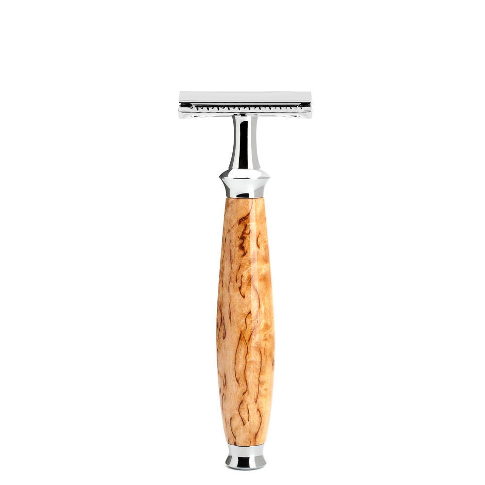 MÜHLE Purist Karelian Masur Birch 3-Piece Silvertip Badger & Safety Razor Shaving Set, Closed Comb Safety Razor